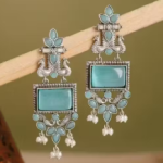 Silver Plated Green jhumki earrings for girls & women.