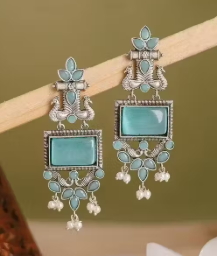 Silver Plated Green jhumki earrings for girls & women.
