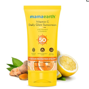 Mamaearth Daily Glow Sunscreen SPF 50 PA+++, No White Cast with Vitamin C & Turmeric for Sun Protection & Glow - 50 g
